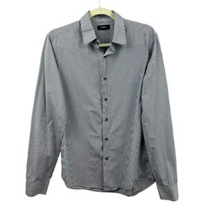 Theory Button Front Shirt, Sylvain Style, Long Sleeves, Black, Gray Check, Small